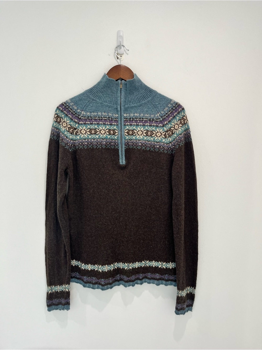 EDDIE BAUER Collectibles Fair Isle Half-Zip Wool Cashmere Sweater w/ Beads